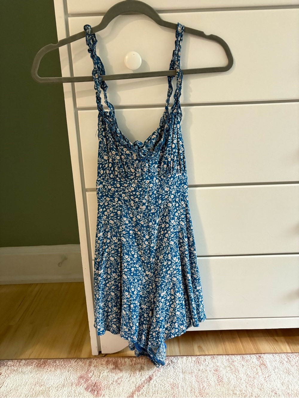 Princess Polly Blue Floral Romper with Braided Straps